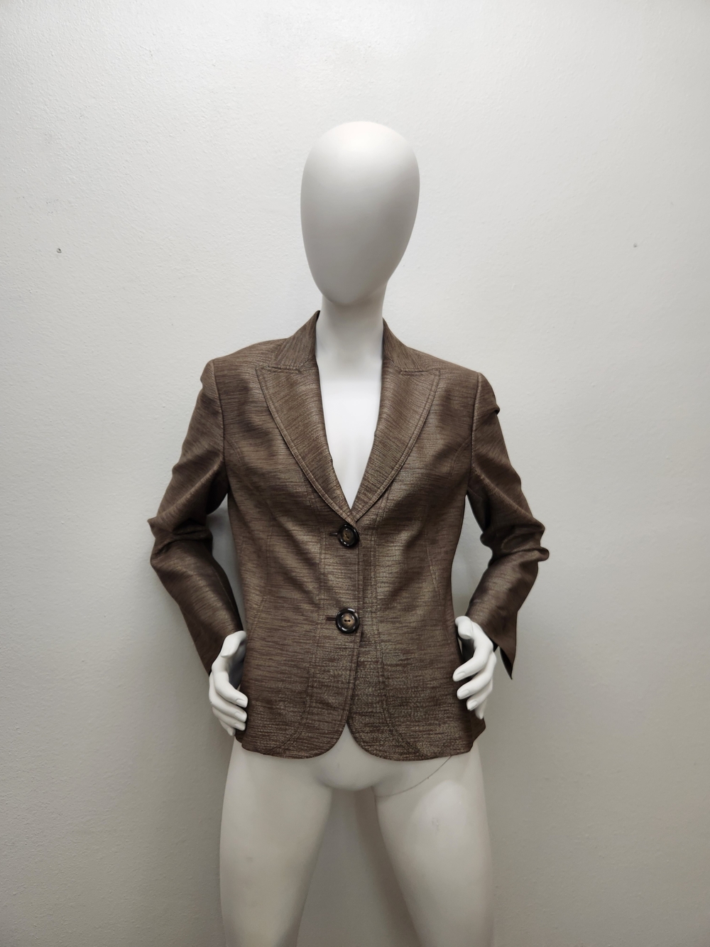Lafayette 148 New York Bronze Metallic Textured Two-Button Blazer Jacket, Size10